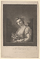 A Peach Girl: a woman carrying peaches in her apron and holding up one, James Wilson  British, Mezzotint