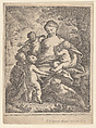 Charity, seated in a landscape surrounded by five nude children, Giovanni Battista Catenaro Italian, Etching