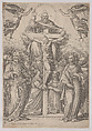 The Trinity, with the crucifixion at center and saints to both sides, Giovanni Battista Cavalieri  Italian, Engraving