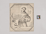 Saint Anthony of Padua holding a lily and a scroll, with an infant at lower left, Francesco Curti  Italian, Etching and engraving