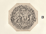 A Bacchanal: a satyr holds Silenus as he lies on a donkey's back and picks a leaf from a garland, two putti carry an amphora and a basket with grapes at left, and a faun carries a sack at right, Giovanni Battista Costantini (Italian, active 1615–1628), Engraving