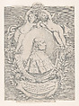 Portrait of Giovanni Girolamo Sbaraglia, within an oval flanked by two putti on cornucopias, with a cartouche below, Donato Creti  Italian, Etching