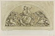 Virgin and child flanked by angels, Stefano Mulinari  Italian, Etching with green wash