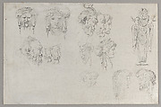 Studies of Heads, Francesco Algarotti  Italian, Etching