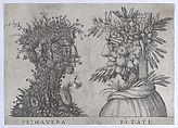 Spring and Summer: two heads made from flora typical of those seasons, Anonymous, Italian, 16th to early 17th century, Etching