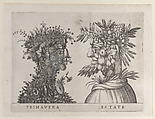 Spring and Summer: two heads made from flora typical of those seasons, Anonymous, Italian, 16th to early 17th century Italian, Etching