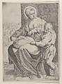 The Virgin seated holding a pillow on her lap with the young Christ standing at right, Annibale Carracci  Italian, Etching