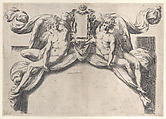 Two angels supporting a cartouche or shield, Orazio de Santis  Italian, Engraving