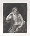 The penitent Mary Magdalene in the wilderness, holding a cross in her left hand, Luigi Boscolo  Italian, Engraving