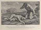 Adam kneels in grief beside the body of Abel, while Cain flees in the background, Frédéric Horthemels  French, Etching and engraving