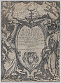 Frontispiece with two figures holding scrolls and cherubs flanking the cartouche at center, from 'The Consecrated Apostolic College' (Il sacrato collegio apostolico), Raffaello Schiaminossi Italian, Etching