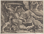 David about to decapitate Goliath, Giovanni Battista Scultori  Italian, Engraving