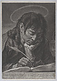 Saint John the Evangelist; head and shoulders, writing with a quill, Johann Lorenz Haid  German, Mezzotint