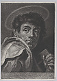Saint Jude, head and shoulders, holding a square rule, Johann Lorenz Haid  German, Mezzotint