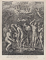 Hera, Aphrodite, and Athena preparing themselves for the contest of beauty before Paris; from 'Recueil d'estampes d'après les plus beaux tableaux et d'après les plus beaux desseins qui sont en France, Cabinet Crozat' after Perino del Vaga, Philippe Simonneau French, Etching and engraving