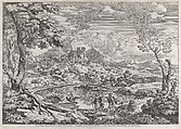 Landscape with a man showing Mercury the eagle of Jupiter, Crescenzio Onofri  Italian, Etching
