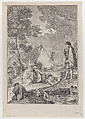 Plate XLIX: Pastoral scene with peasants napping, one resting on a woman under a tree, a soldier approaches at right; from 'Studi di pittura gia dissegnati da Giambatista Piazzetta' after Giovanni Battista Piazzetta, Giuliano Giampiccoli  Italian, Engraving and etching