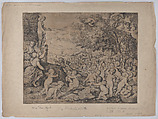 Putti before a statue of Venus; after Titian, Giovanni Andrea Podestà Italian, Etching