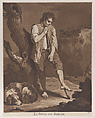 The Shepherds Rest; a young man resting on a stick while his dog lies at his feet, Pietro Jacopo Palmieri (Italian, Bologna 1737–1804 Turin), Etching and aquatint printed in brown