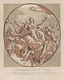 Assumption of the Virgin; from 'Recueil d'estampes d'après les plus beaux tableaux et d'après les plus beaux desseins qui sont en France, Cabinet Crozat' after Giuseppe Passeri, Nicolas Le Sueur  French, Aquatint imitating a chiaroscuro woodcut printed in green and brown over etching