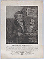 Portrait of Francesco Bartolozzi, seated, holding a magnifying glass with printmaking tools and a plate on the desk behind him, Luigi Rados  Italian, Stipple etching and engraving