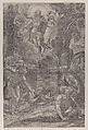 The Resurrection of Christ, with soldiers awakening before the tomb, Martino Rota  Italian, Engraving
