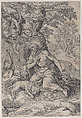 Saint Jerome in the wilderness, with a lion at left, Michelangelo Marelli  Italian, Engraving