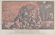Elijah challenging the prophet to a sacrifice, Paul Ponce Antoine Robert-de-Seri  French, Etching and aquatint in brown and blue