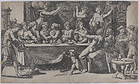 The Olympian gods at the marriage feast of Cupid and Psyche, after Raphael, Master of the Die (Italian, active Rome, ca. 1530–60), Engraving