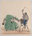 A man riding a mule, his whip raised, another mule loaded with grass alongside, from a group of drawings depicting Peruvian dress, Francisco (Pancho) Fierro  African Peruvian, Watercolor