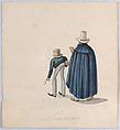 Two fortune tellers (?) wearing top hats viewed from behind, from a group of drawings depicting  Peruvian dress, Francisco (Pancho) Fierro  African Peruvian, Watercolor