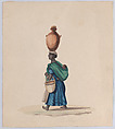 A woman carrying a vessel on her head and a child on her back, from a group of drawings depicting Peruvian dress, Francisco (Pancho) Fierro  African Peruvian, Watercolor
