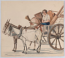 A man driving a cart pulled by mules, from a group of drawings depicting Peruvian dress, Francisco (Pancho) Fierro  African Peruvian, Watercolor