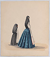 Two woman wearing the saya viewed in profile, from a group of drawings depicting Peruvian dress, Francisco (Pancho) Fierro  African Peruvian, Watercolor