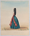 A  woman wearing the saya and manto standing in profile, from a group of drawings depicting Peruvian dress, Francisco (Pancho) Fierro  African Peruvian, Watercolor
