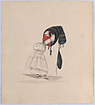 A  woman putting on her saya, viewed from behind, from a group of drawings depicting Peruvian dress, Francisco (Pancho) Fierro  African Peruvian, Watercolor
