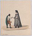 A canon handing a crucifix to a man, from a group of drawings depicting Peruvian dress, Francisco (Pancho) Fierro  African Peruvian, Watercolor