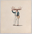 A tortilla vendor balancing a tray on his head, from a group of drawings depicting Peruvian dress, Francisco (Pancho) Fierro  African Peruvian, Watercolor