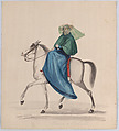 An elegantly dressed woman on horseback, from a group of drawings depicting Peruvian dress, Francisco (Pancho) Fierro  African Peruvian, Watercolor