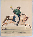 An elegantly dressed woman on horseback, from a group of drawings depicting Peruvian dress, Francisco (Pancho) Fierro  African Peruvian, Watercolor