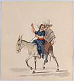 An indigenous man and woman together riding a donkey; from a group of drawings depicting Peruvian dress, Francisco (Pancho) Fierro  African Peruvian, Watercolor
