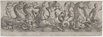 Frieze with Tritons and Nymphs, Girolamo Mocetto (Italian, ca. 1470–1531), Engraving
