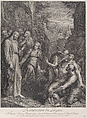 The Raising of Lazarus, with Christ standing at left, Simon de la Vallée French, Etching and engraving