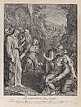 The Raising of Lazarus, with Christ standing at left, Simon de la Vallée French, Etching and engraving