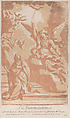 The Annunciation with the Virgin kneeling at left and Gabriel appearing at right, Anne Claude Philippe de Tubières, comte de Caylus  French, Etching and aquatint in brown/orange ink