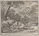Latona and her sleeping twins, Apollo and Diana, within a landscape, Francesco Antonio Meloni  Italian, Etching