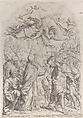 Pope Leo repulses Atilla from the gates of Rome and points to Saints Peter and Paul overhead, Giuseppe Maria Mitelli  Italian, Etching; second state of two (Bertarelli)
