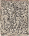 Venus and Mars with cupid and the Three Graces, Master HCB (active Rome, 1565), Engraving