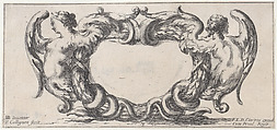 Plate 3: a cartouche with a woman with wings ending in a serpent's tail to left, seen from the front, a similar woman seen from the back to right, from "Twelve cartouches" (Recueil de douze cartouches), François Collignon (French, Nancy ca. 1610–1687 Rome), Etching; second state of four