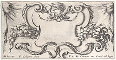 Plate 4: a cartouche with the head of a cherub at top center, leaves and flowers to either side, from "Twelve cartouches" (Recueil de douze cartouches), François Collignon (French, Nancy ca. 1610–1687 Rome), Etching; second state of four